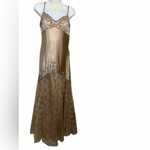 VTG Y2k XScape Joanna Chen Satiny beaded Lace Gown Fairycore Goddess Gatsby